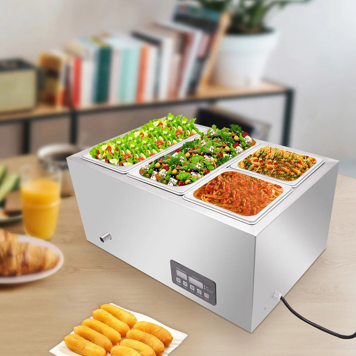 Commercial Electric Stainless Steel Food Warmer with Pans and Lids