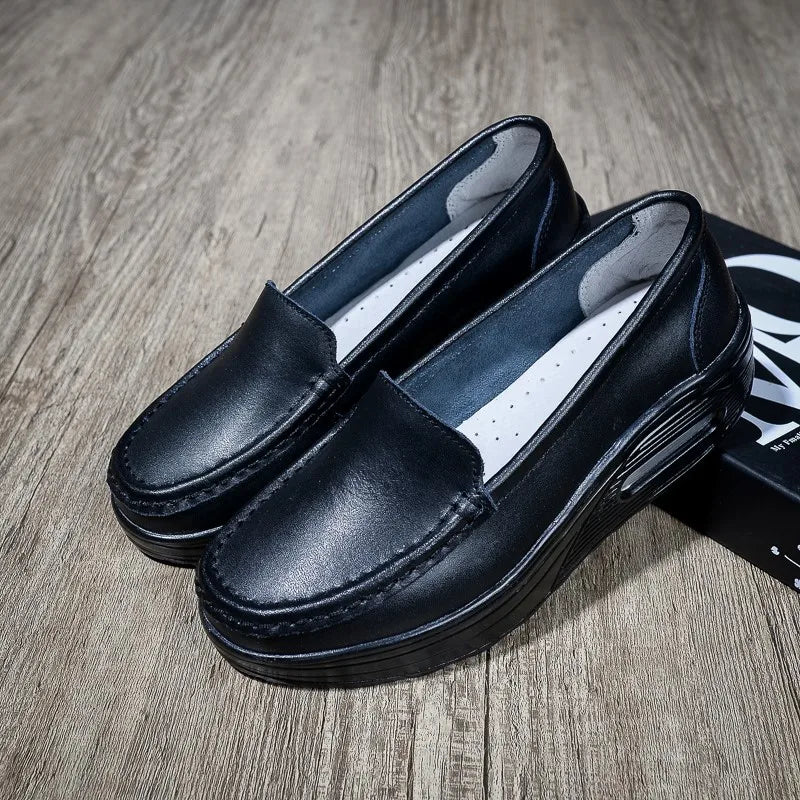 QUNSHENGRUI Women Leather Nursing Shoes Comfortable Work Shoes