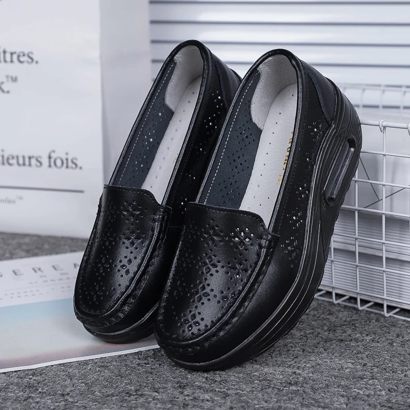 QUNSHENGRUI Women Leather Nursing Shoes Comfortable Work Shoes
