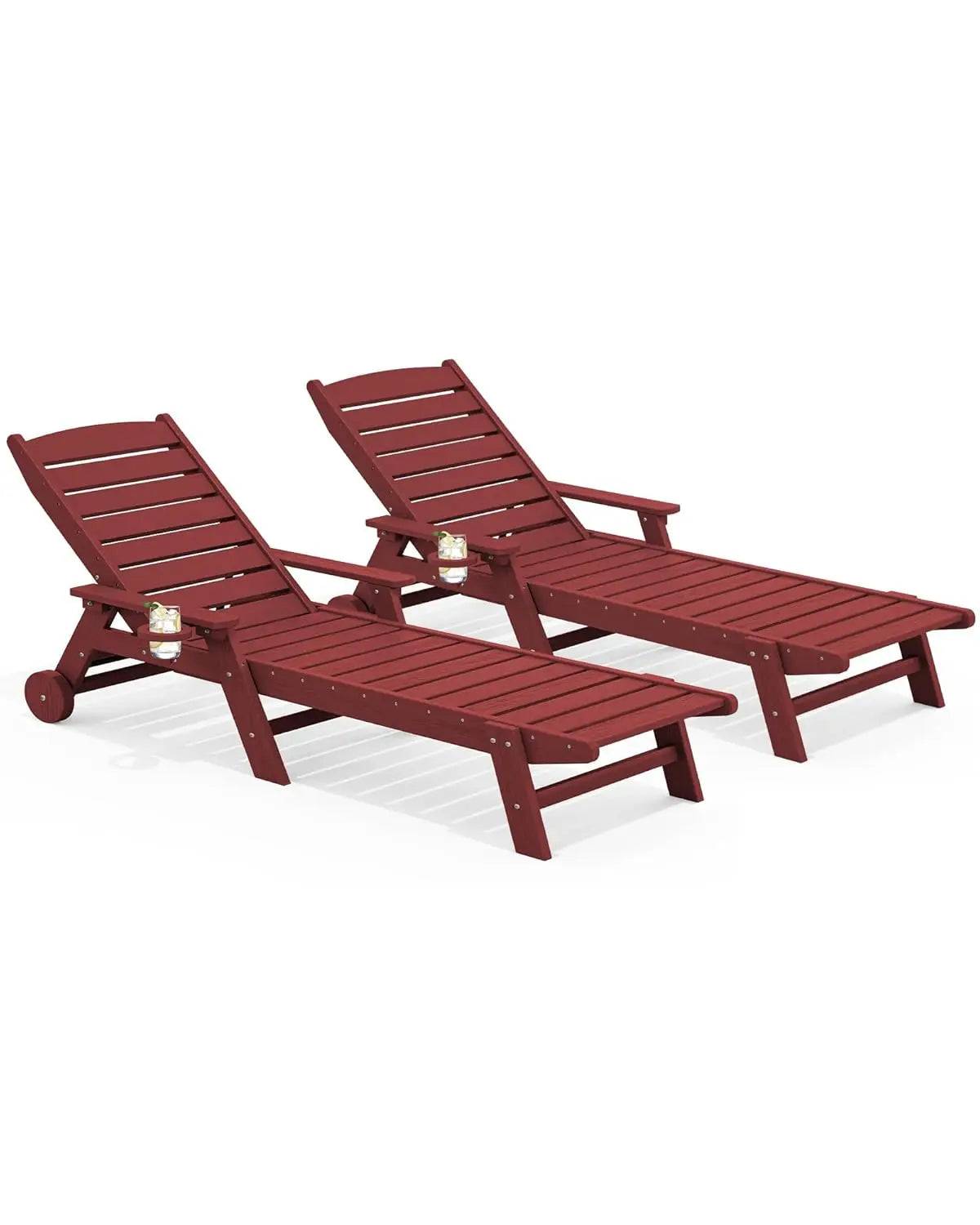 HDPE Adjustable Five Position Patio Chaise Lounge Set Cup Holder