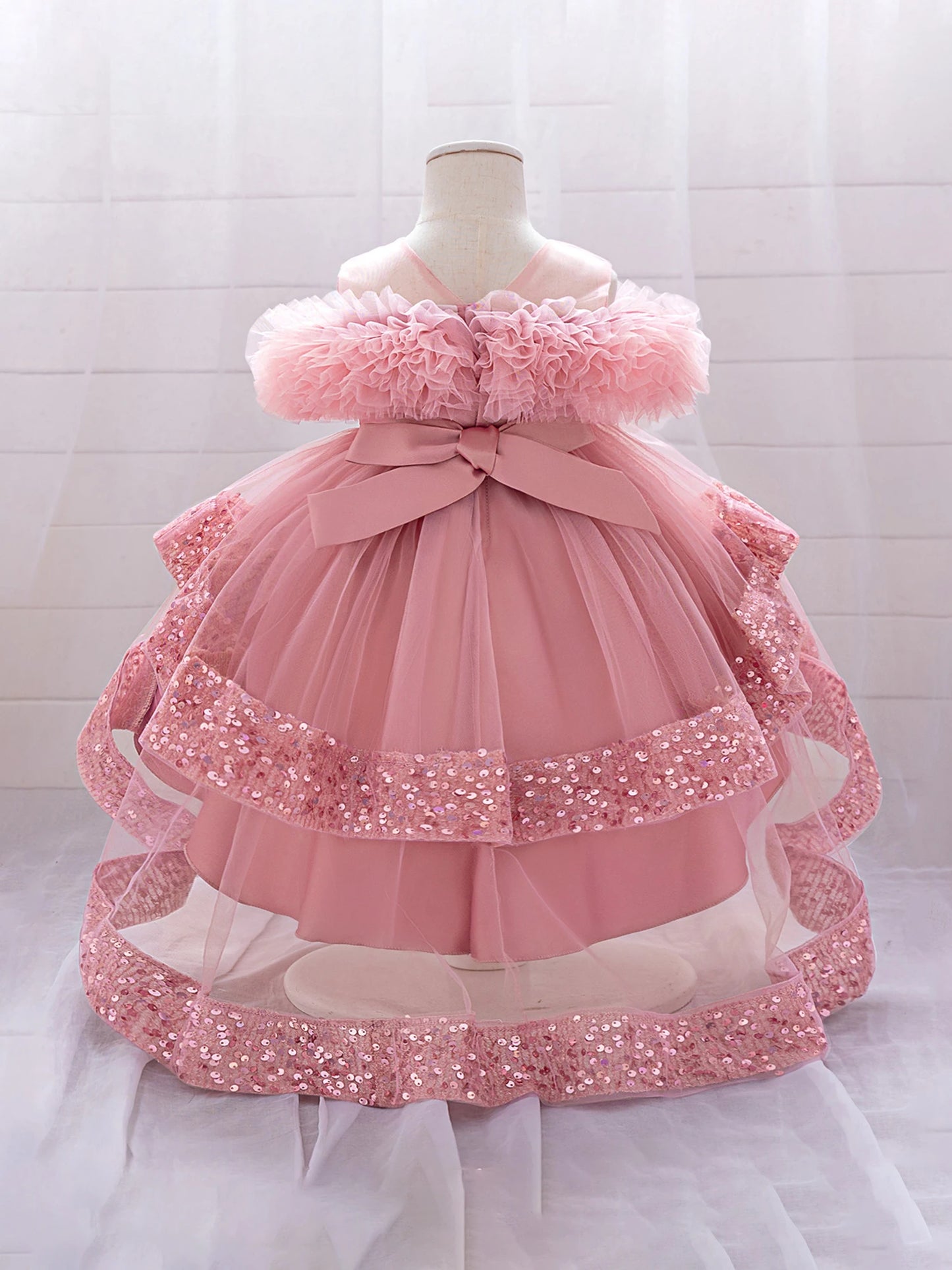 Girls Sparkly Sequin Princess Dress With Tulle Skirt