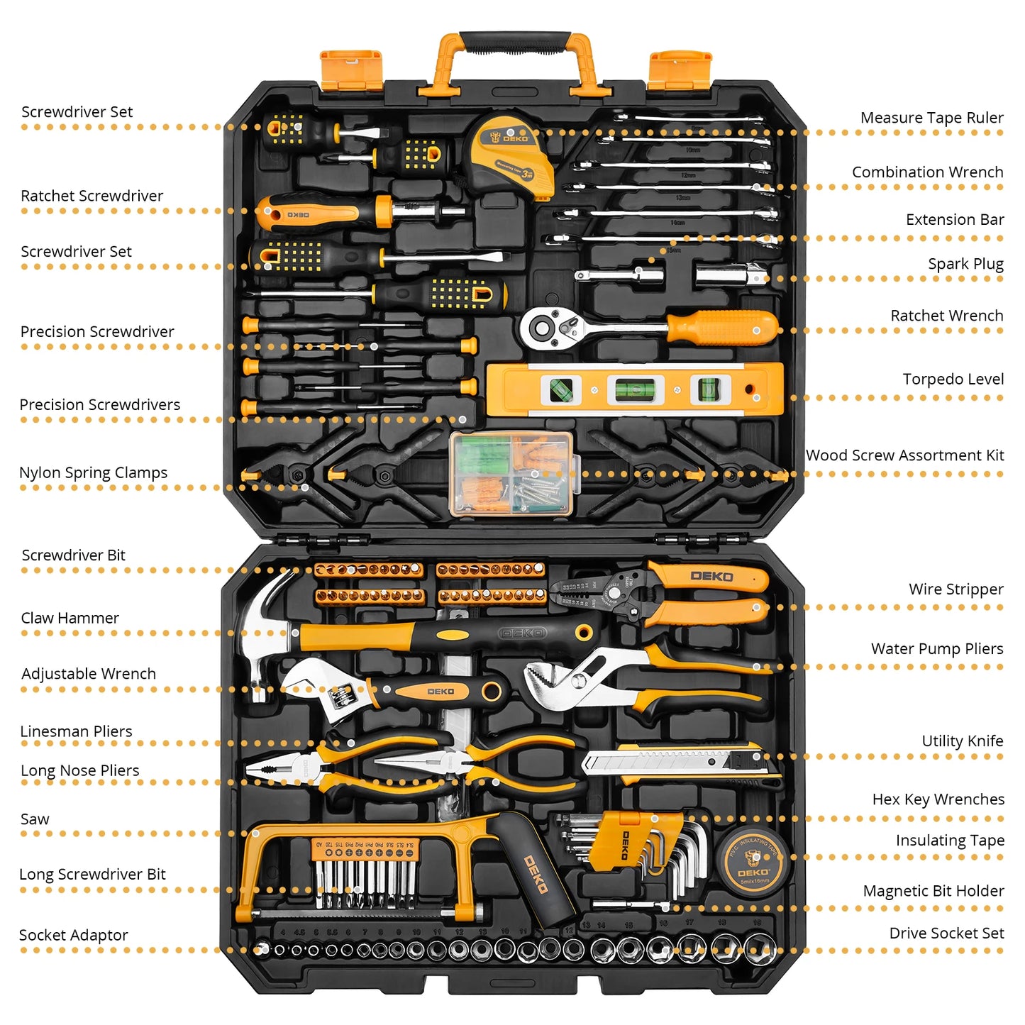 DEKOPRO 228Pcs Socket Wrench Auto Repair Tool Kit Pro