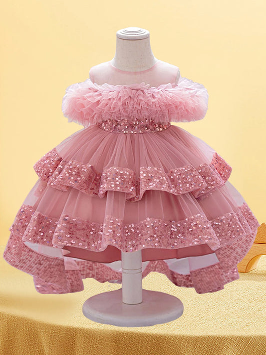 Girls Sparkly Sequin Princess Dress With Tulle Skirt