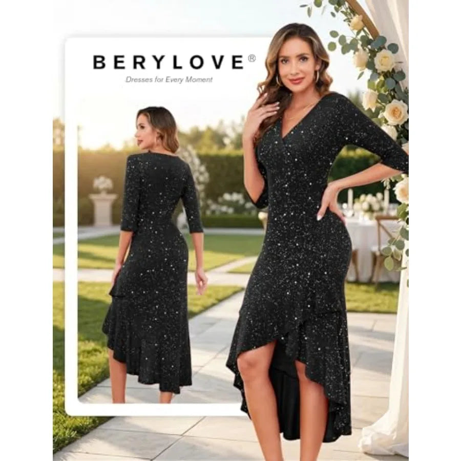 Sequin Formal Cocktail Dress For Wedding Guest Prom Sparkly Gown