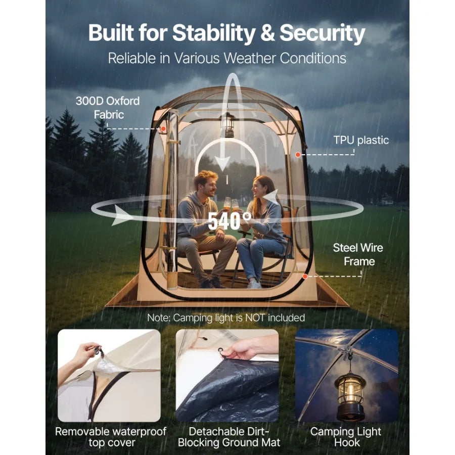 Pop-Up Sports Tent 50x50 in Clear Outdoor Shelter for One Person Waterproof Pod with Floor Mat Top Cover Garden Dome Tent for C