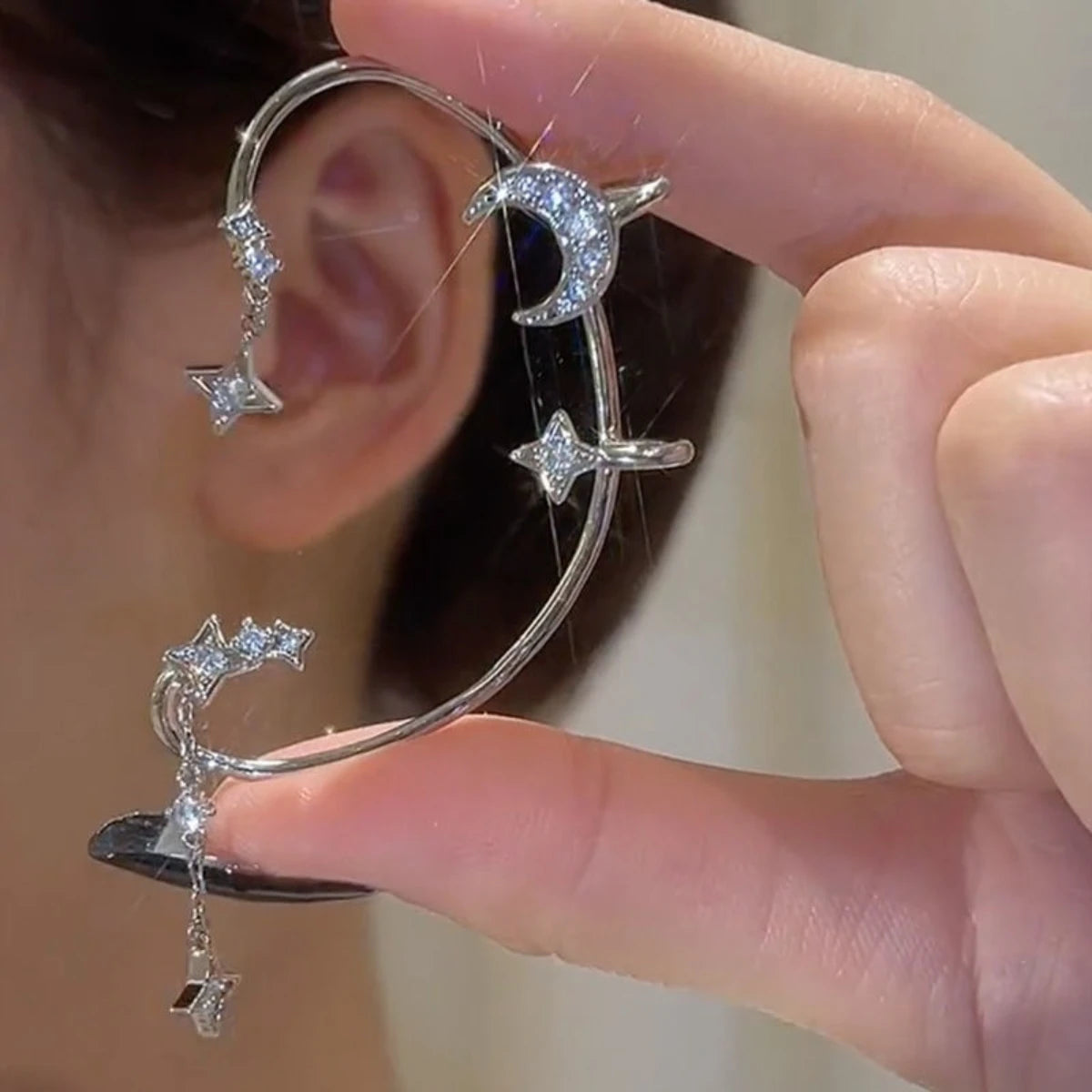 Silver Plated Metal Leaf Butterfly Clip Earrings For Women Zircon Ear Cuff