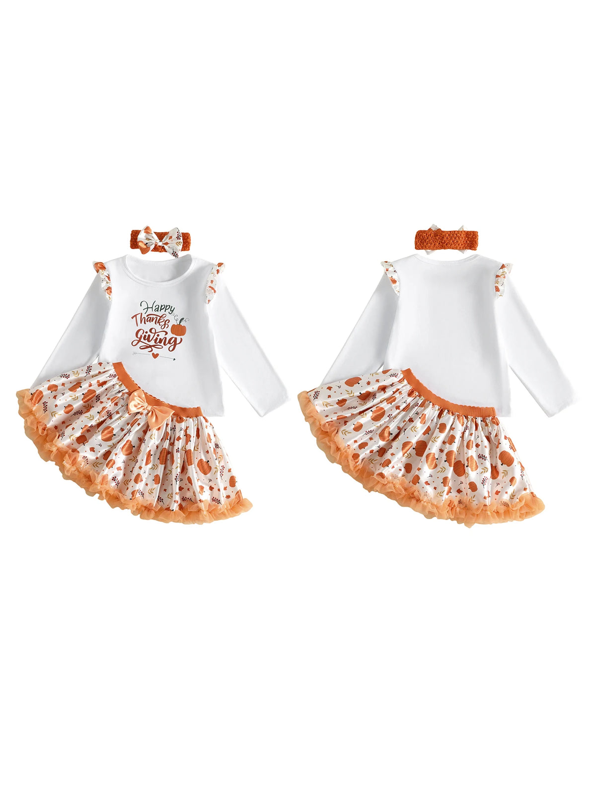 Toddler Girls Pumpkin Print Skirt And Long Sleeve Top Outfit