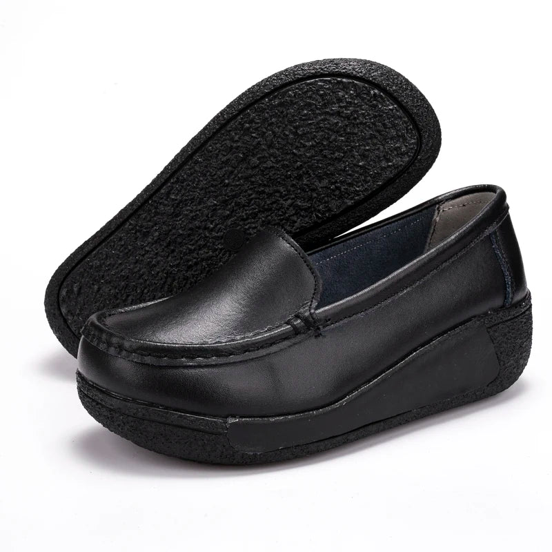 QUNSHENGRUI Women Leather Nursing Shoes Comfortable Work Shoes