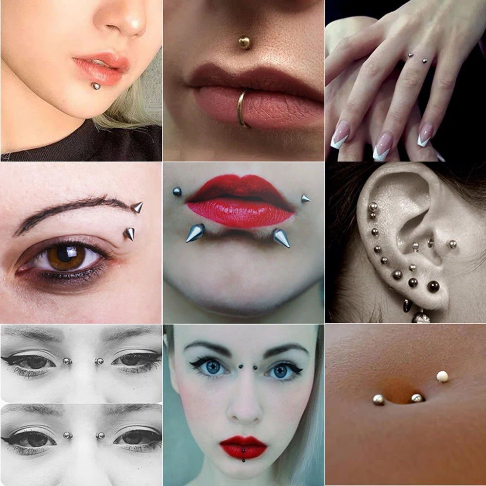 Hongtu Boby Jewelry Fake Belly Eyebrow Lip Piercing Stud Set
