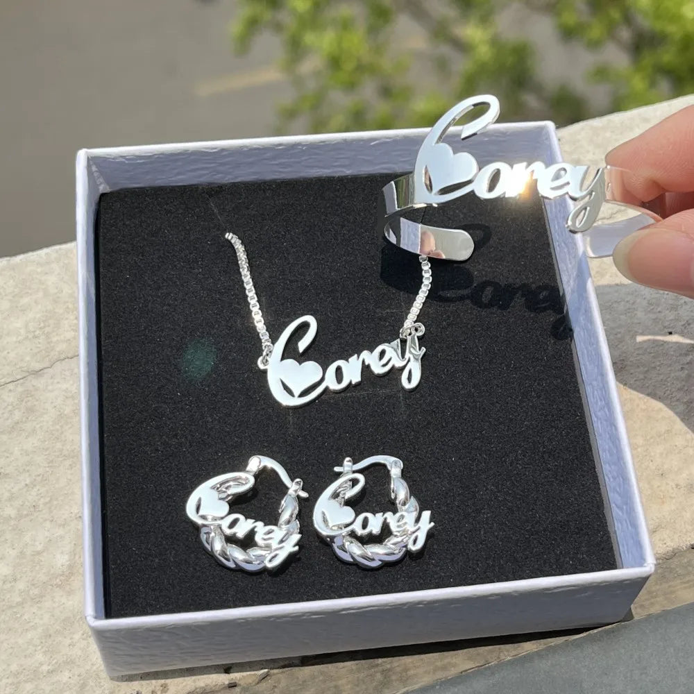 Duoying Custom Name Jewelry Set Necklace Earrings Bracelet