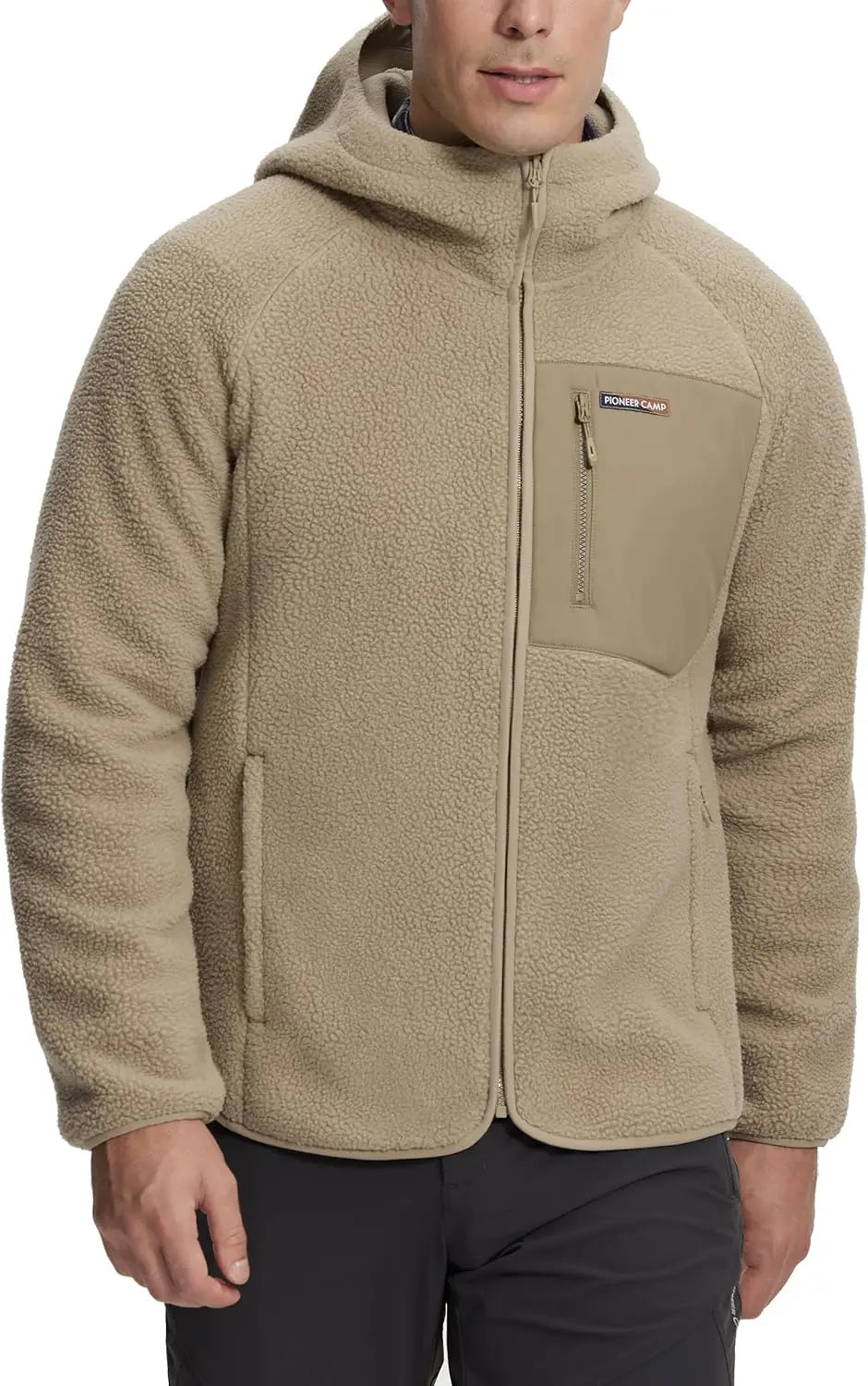Pioneer Camp Polar Fleece Warm Jacket Men's Winter Hood Chest Pocket Winter Warm Clothing Thick Outwear Coat Hiking Climbing