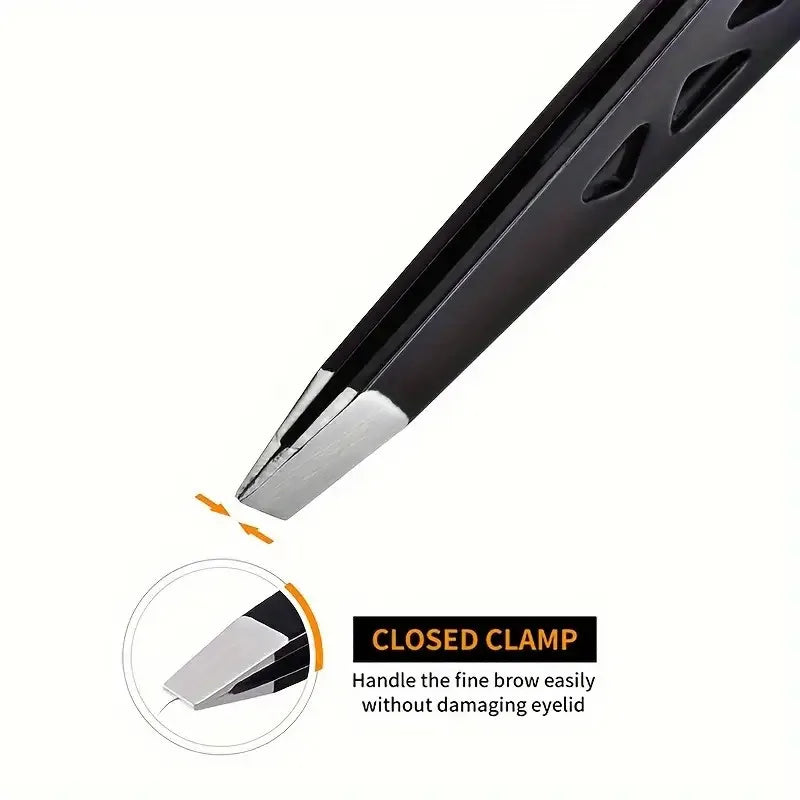 Ouriner Stainless Steel Eyebrow Tweezer Set Slant Pointed Flat Angled