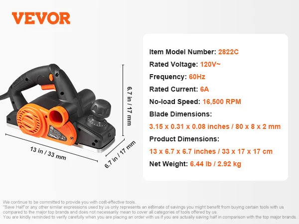 SucceBuy Electric Hand Planer High Speed 16500 RPM