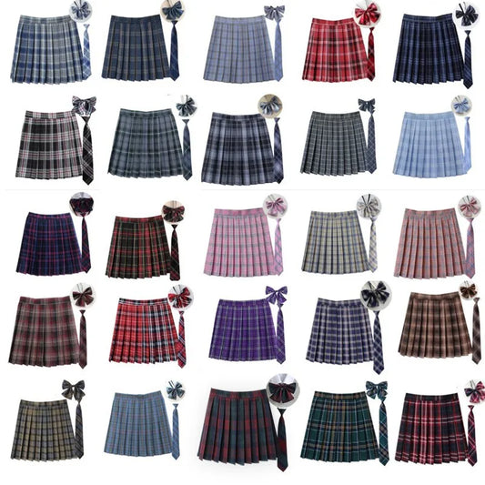 Women Plaid Pleated Skirt Necktie Bow Tie Korean JK Uniform