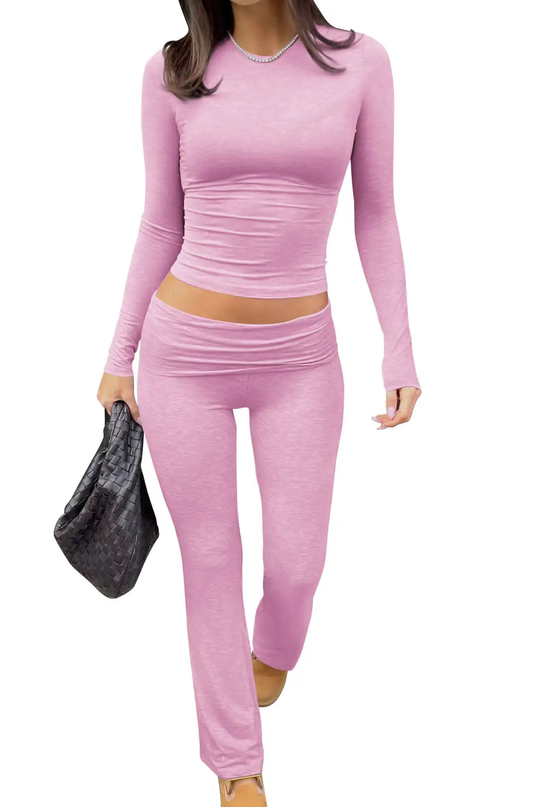 Women's Yoga Two Piece Set Long Sleeve Wide Leg Activewear