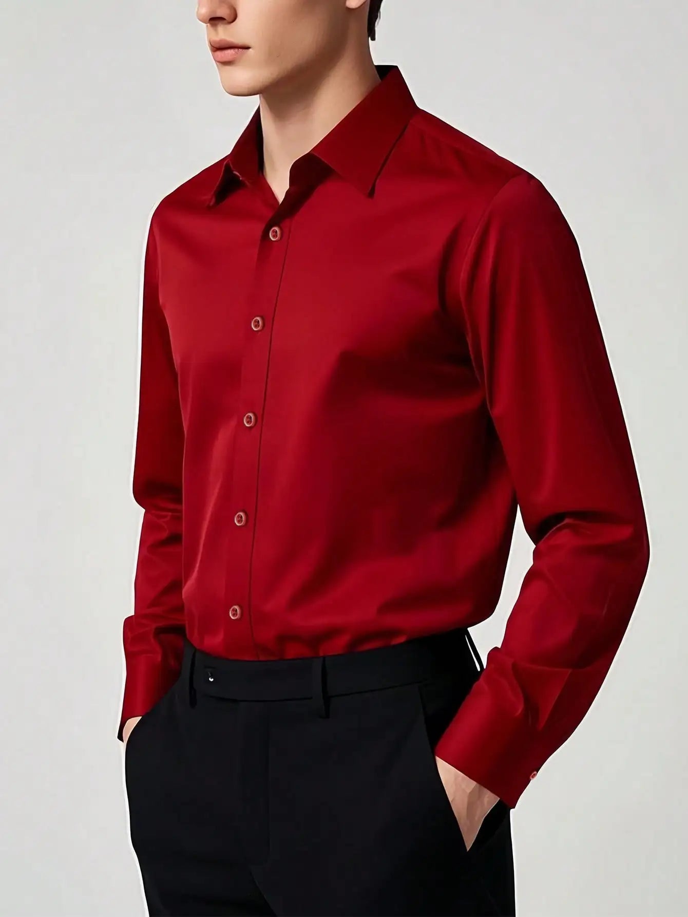 Men's Long Sleeve Formal Dress Shirt Polyester Office Wear