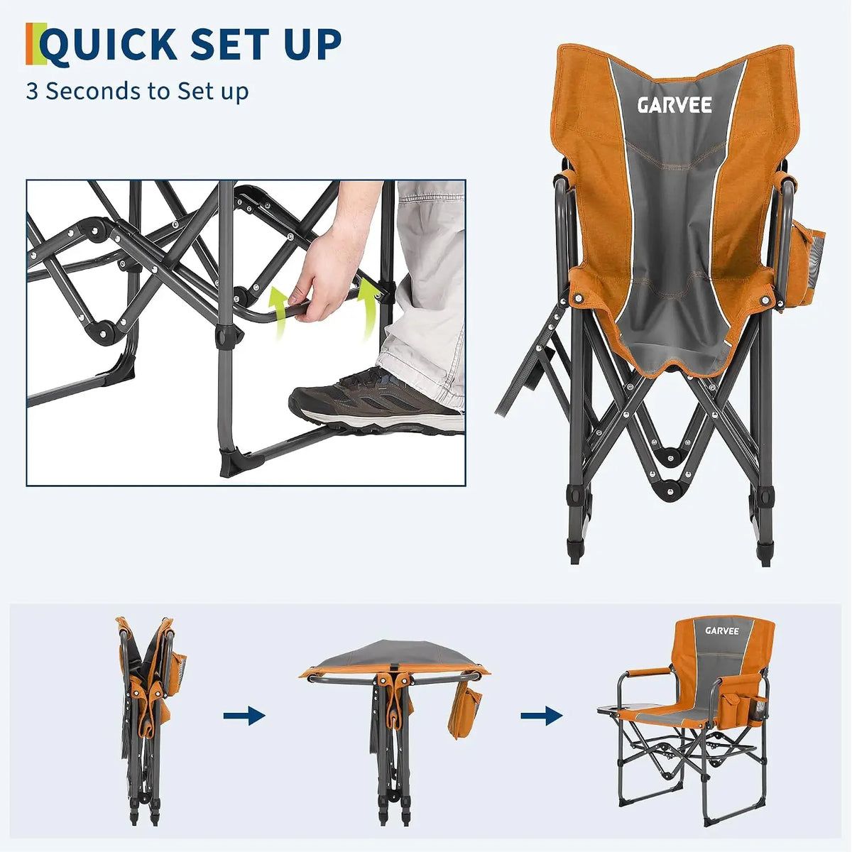 Tacleekii Oversized Camping Directors Chair, Portable Folding Lawn Chairs with Side Table for Adults Outdoor Foldable Camp Chair with Pocket for Beach, Fishing, Picnic