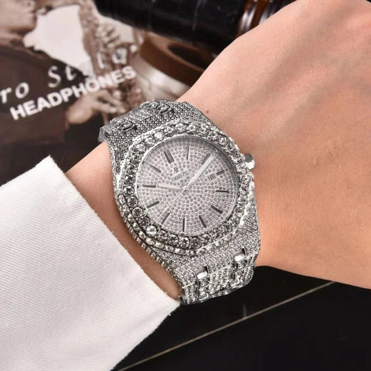 Luxury Diamond Unisex Wristwatch With Rhinestone Bracelet Stainless Steel