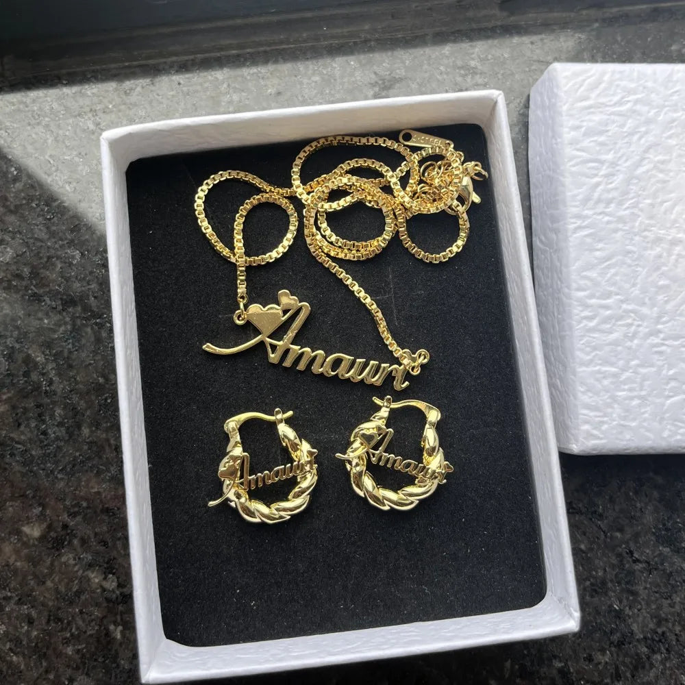 Duoying Custom Name Jewelry Set Necklace Earrings Bracelet