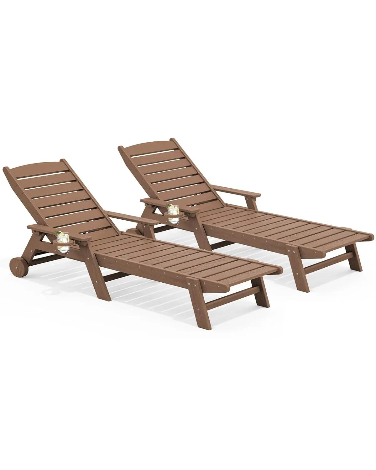 HDPE Adjustable Five Position Patio Chaise Lounge Set Cup Holder
