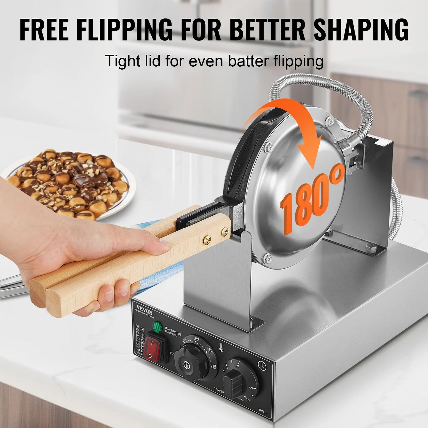 VEVOR Commercial Egg Bubble Waffle Maker 1400W Stainless Steel