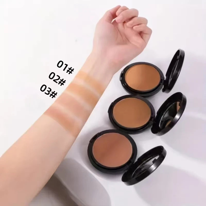 Dark compact powder, matte, waterproof, dark concealer and contour foundation for face makeup.
