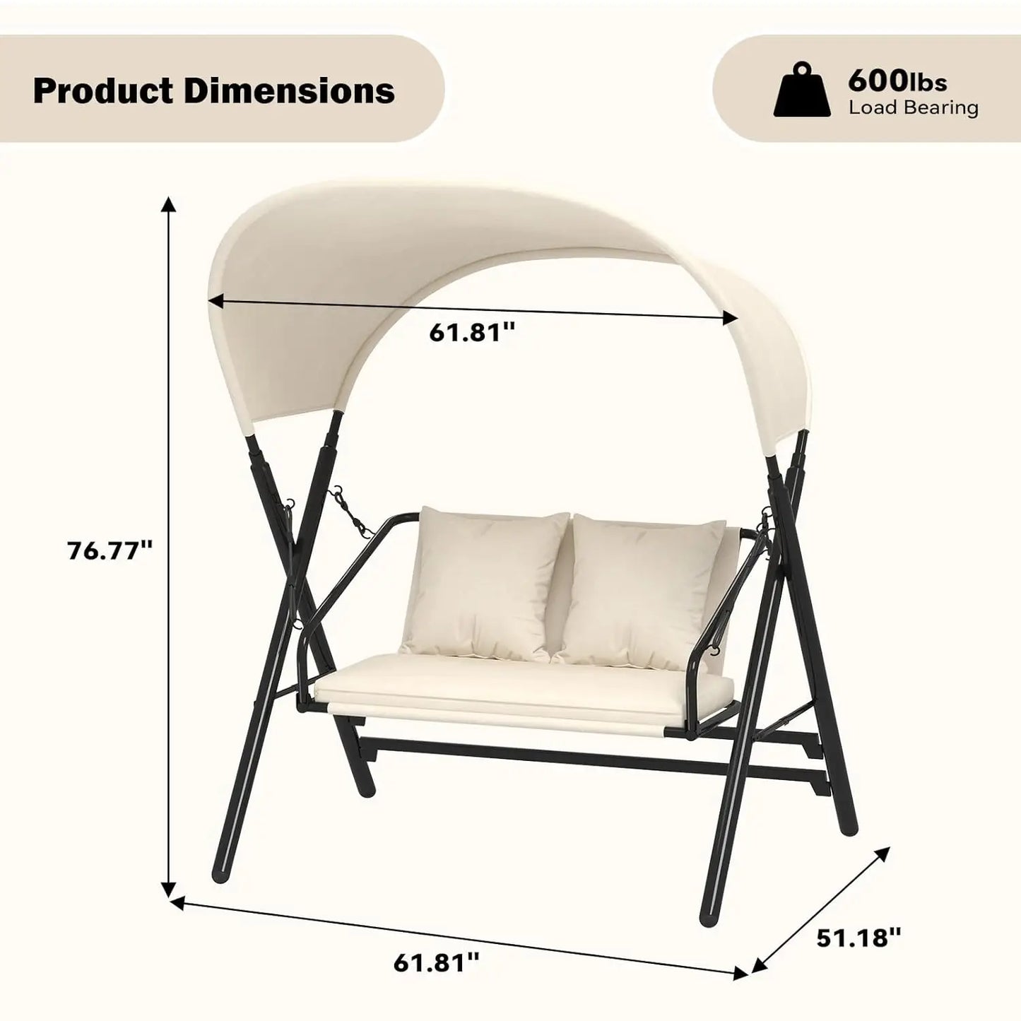 General Use Outdoor Porch Swing Chair With Canopy And Cushions