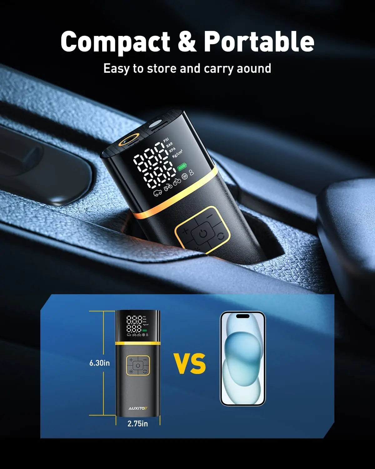 Portable Car Tire Air Compressor With Digital Gauge LED Light