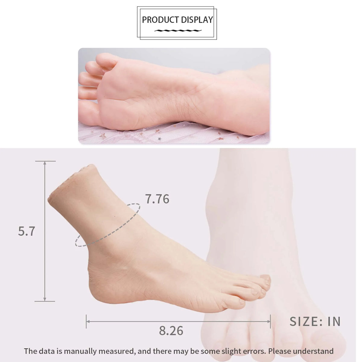 Single Foot-Feet Realistic Silicone Foot Model for Photography Fake Nail Art Display Showcasing Stockings