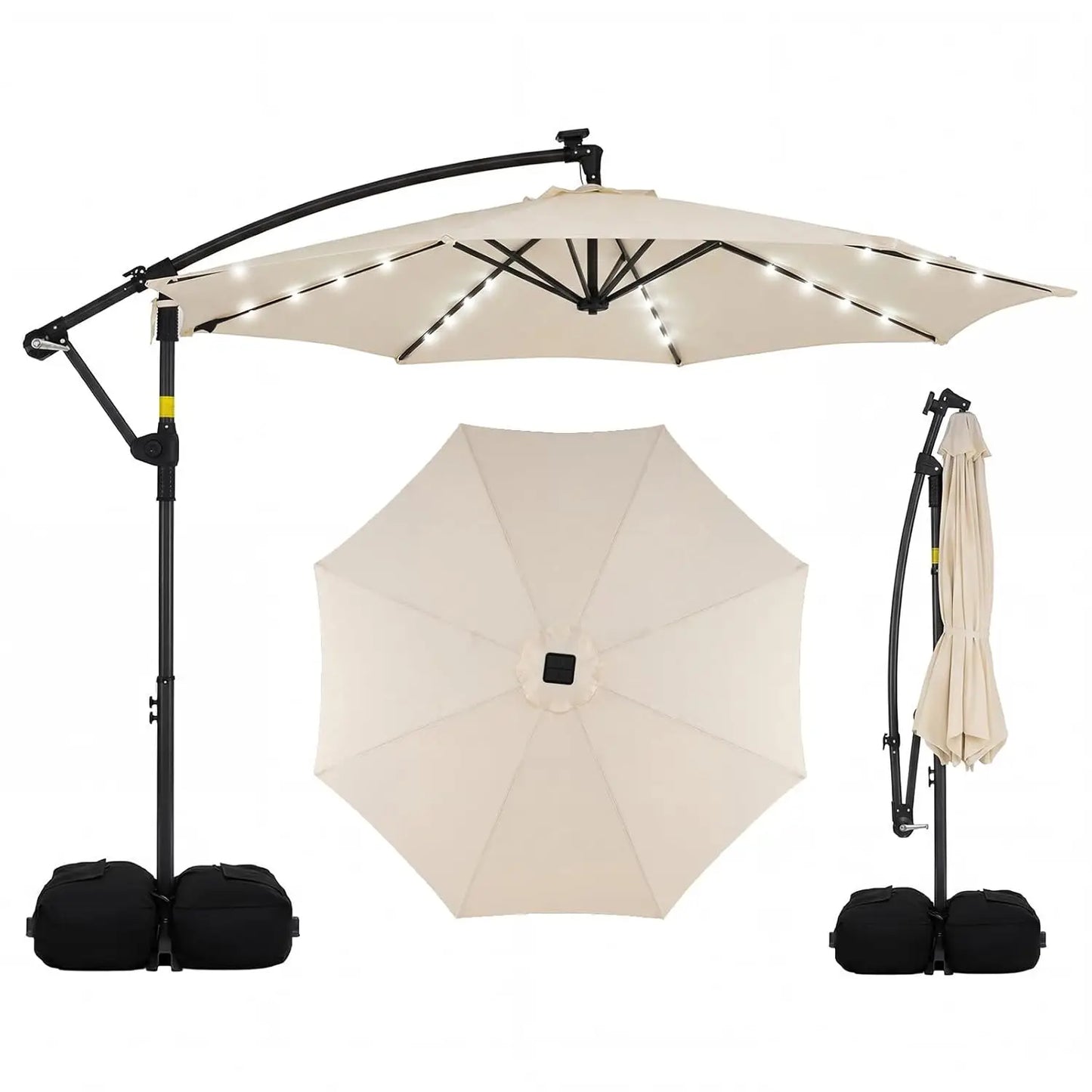 Solar Patio Cantilever Umbrella With Base And 32 LED Lights