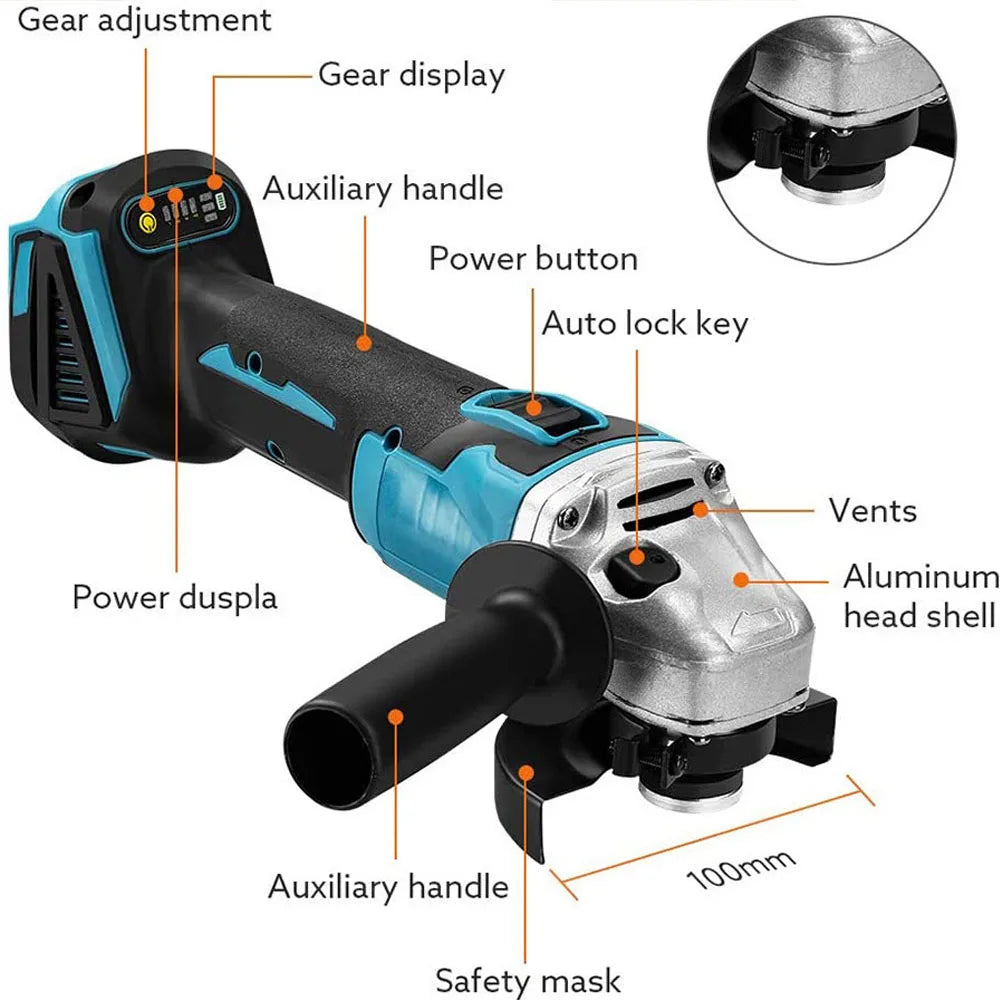 125mm Brushless Angle Grinder Cordless Electric Angle Grinder Power Tool Polishing Cutting Machine for Makita 18V Battery Pin