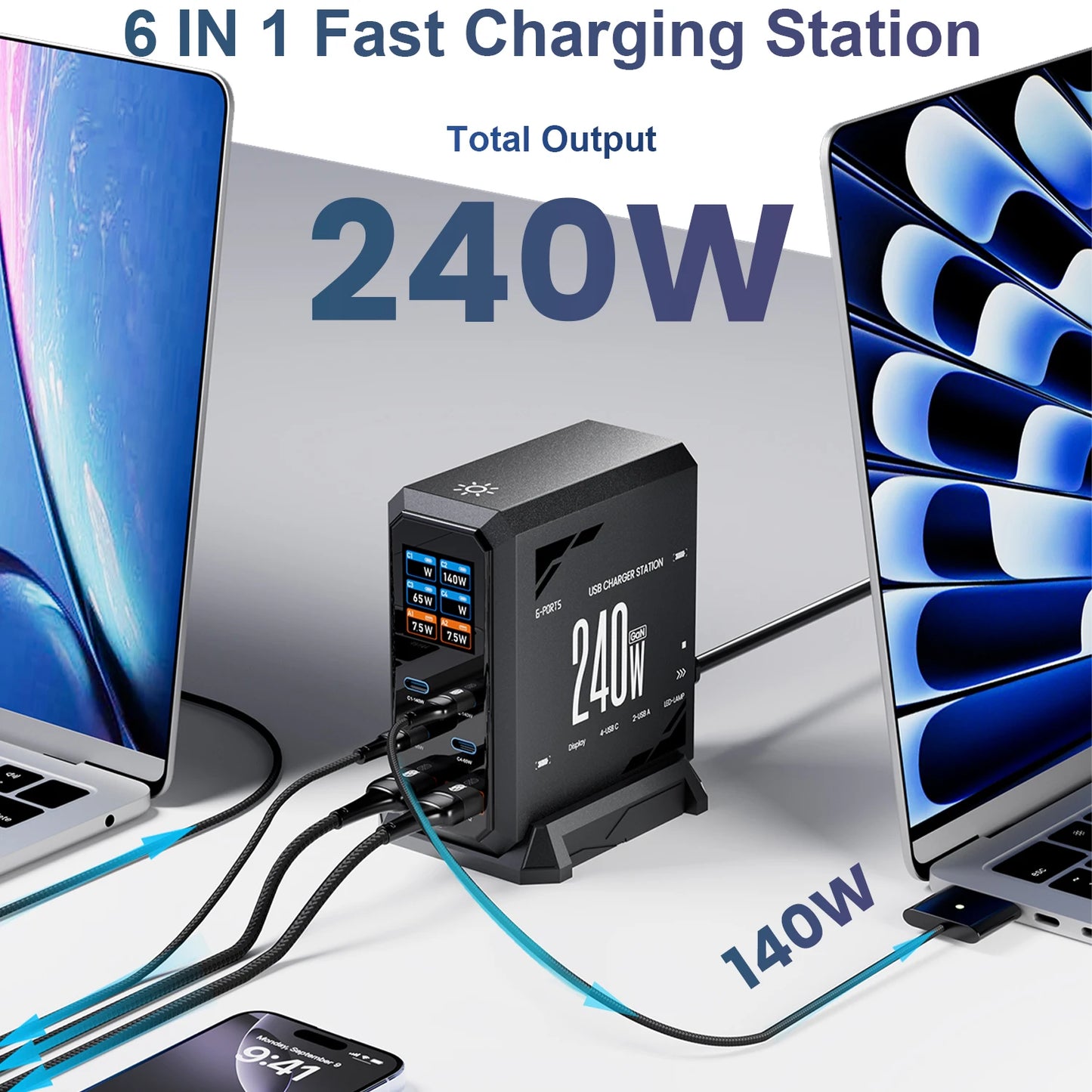 ASOMETECH 240W GaN Fast Charging Station USB C PD3.1 QC3.0