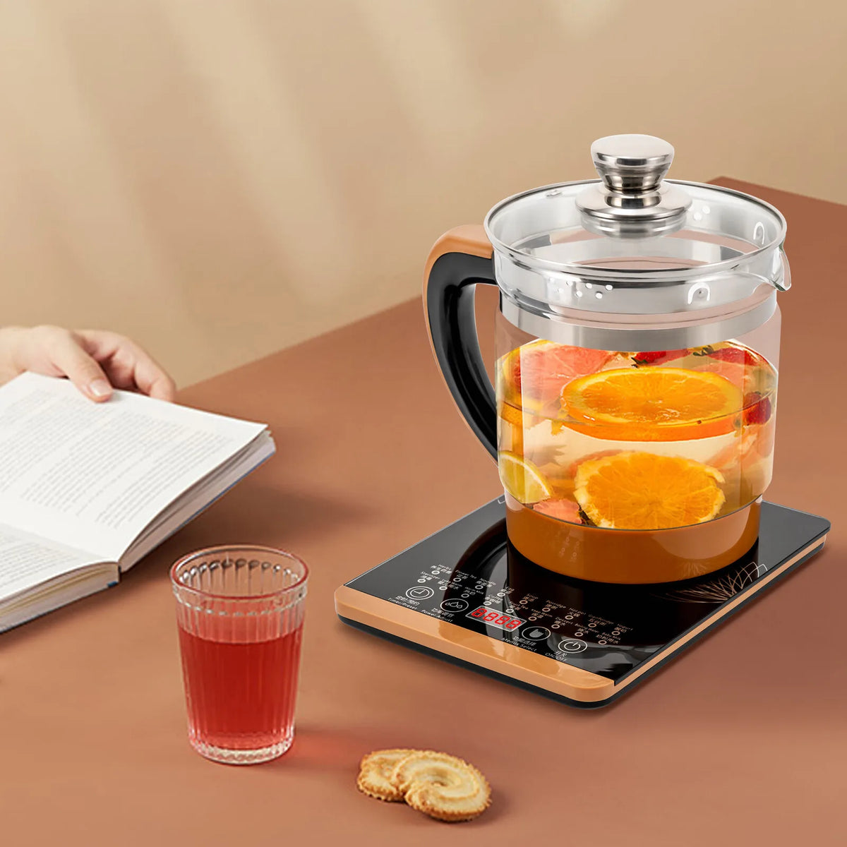 800W 1.8L Multifunctional Electric Kettle Health Pot Tea Maker Household Tea Kettle with Food-grade Plastic and 304 Stainless Steel High-borosilicate Glass for Home and Office