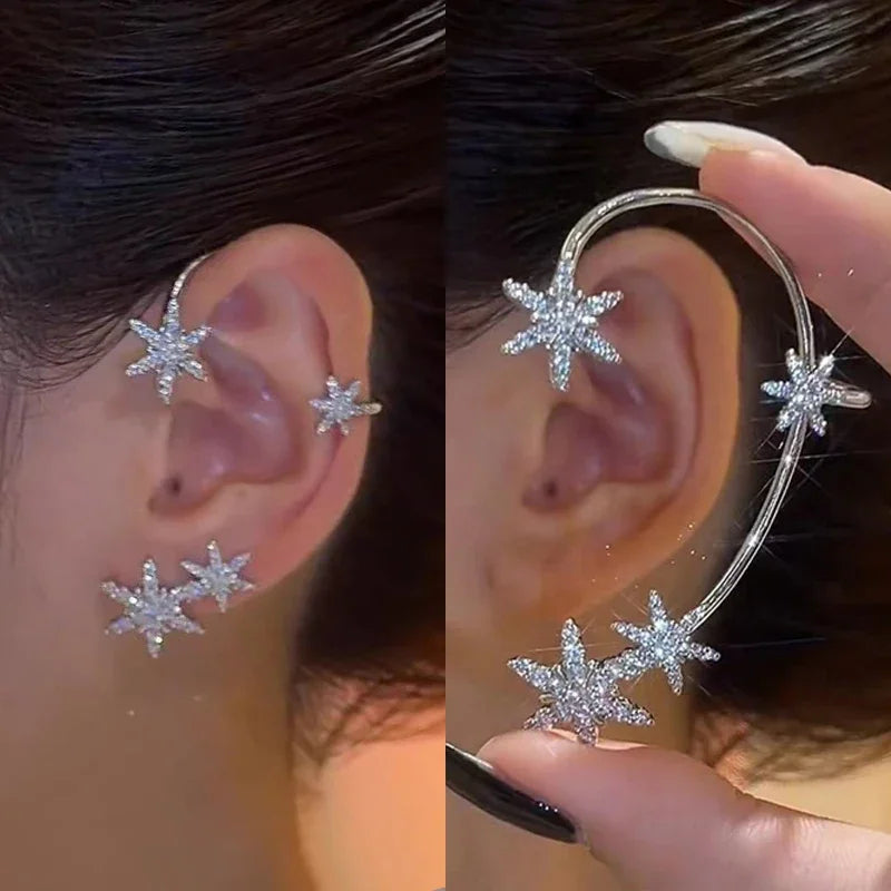 Clip Earrings Star Butterfly Crystal Tassel Zircon Fashion Jewelry