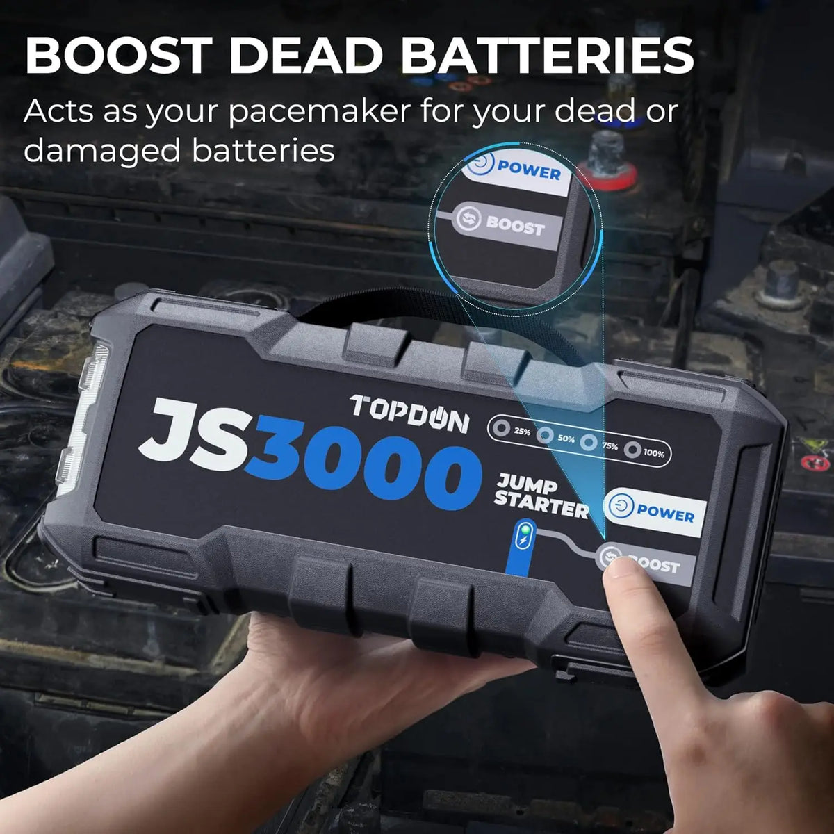 Topdon Portable 3000A Jump Starter 12V Car Battery Charger Power Bank