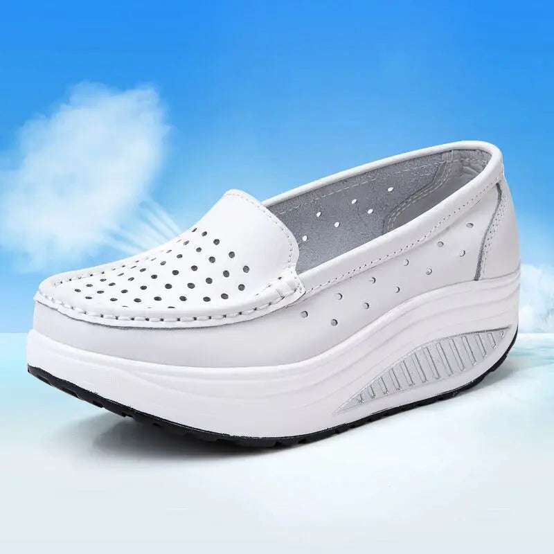 QUNSHENGRUI Women Leather Nursing Shoes Comfortable Work Shoes