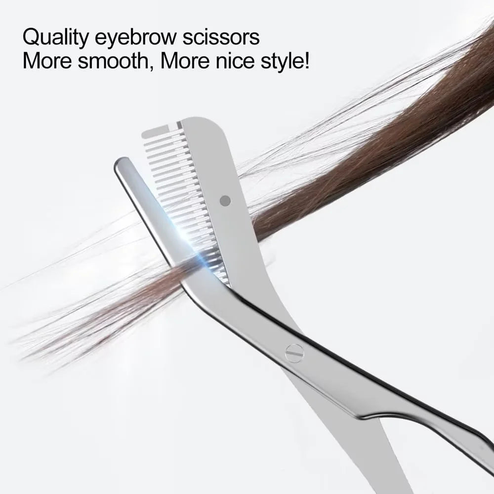 Stainless Steel Eyebrow Trimmer Scissors And Comb Set