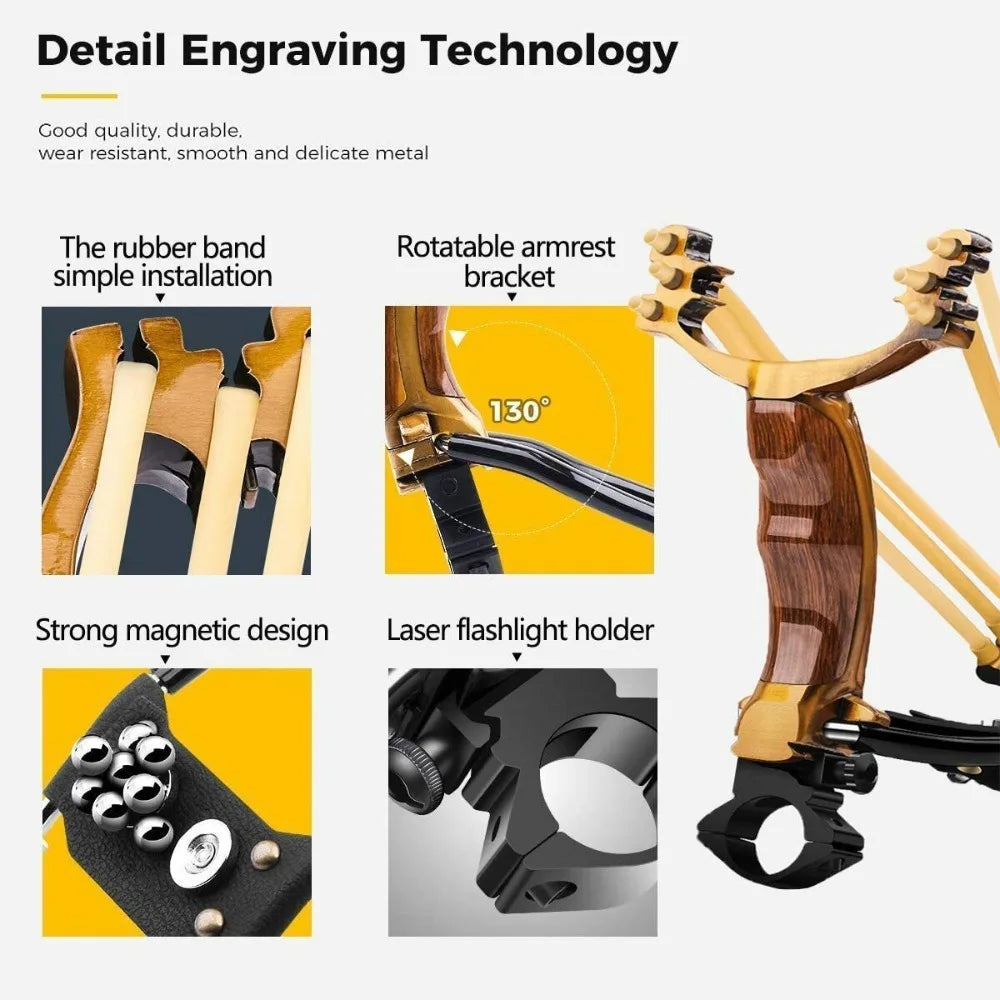High Precision Slingshot Set Alloy Wooden Handle With 3 Bands