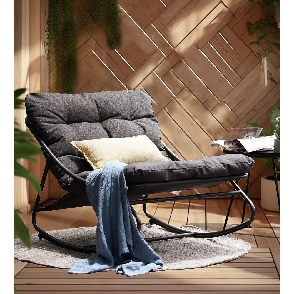 Metal Rocker Chair With Thick Cushion For Indoor Outdoor Patio
