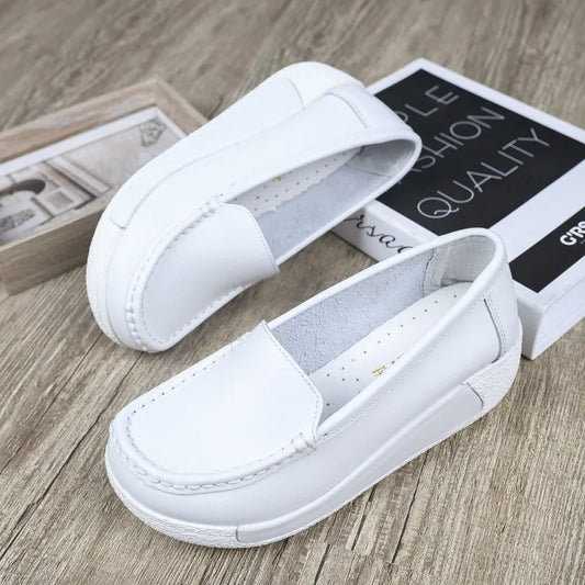 QUNSHENGRUI Women Leather Nursing Shoes Comfortable Work Shoes
