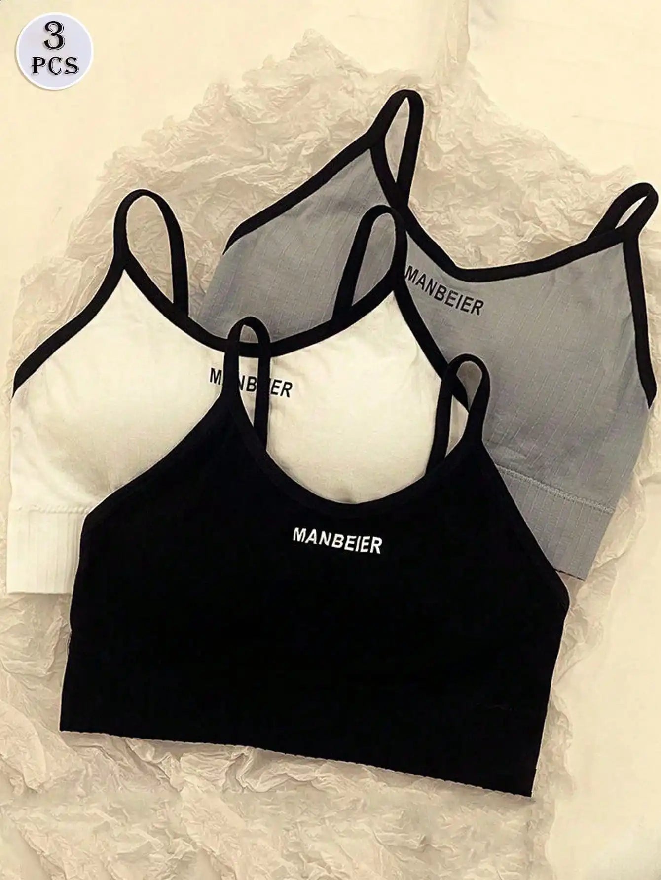 3-Pack Yoga Women's Underwear Bras, with Bra Pads, no Underwire, Letter-Printed, Sports Base