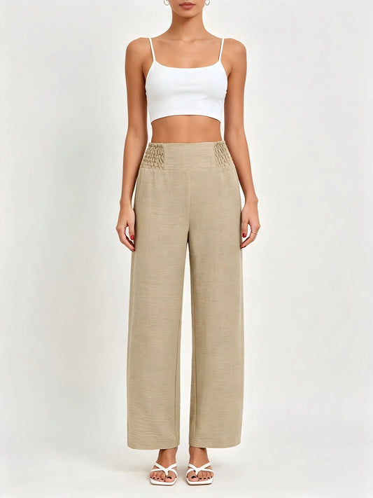 Women's High Waist Wide Leg Pants Elastic Waist Casual Loose Straight Leg Trousers for Daily Office Wear