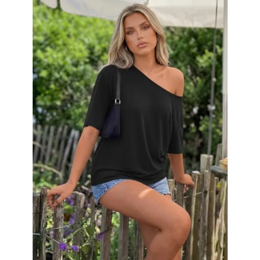 Off The Shoulder Womens Knit Tops Trendy Oversized Summer Spring