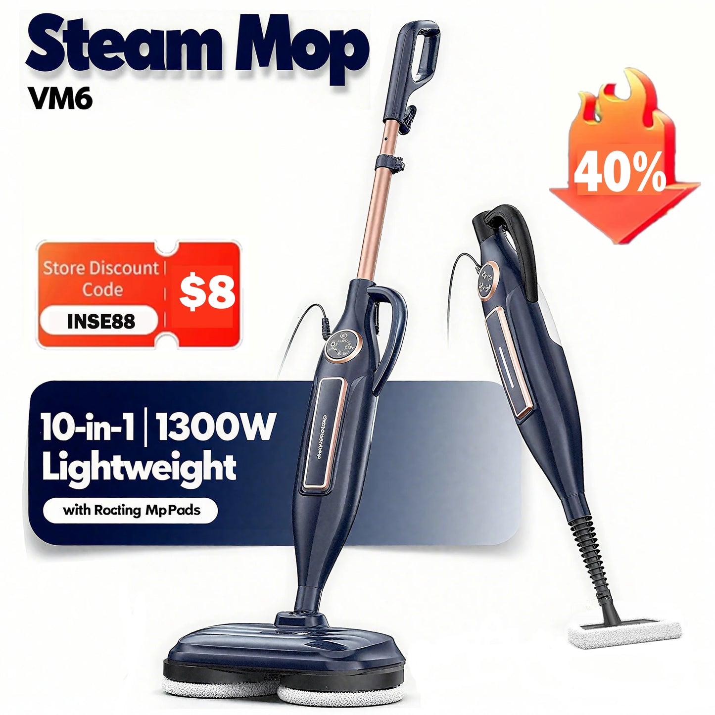 INSE VM6 Steam Mop Cleaner 10in1 Hardwood Floor Steamer