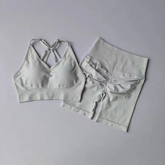 2 Pcs Yoga Sets Women High Waist Workout Outfits Gym Wear Gym Clothing Sports Suits Fitness Tracksuit Sportswear Shorts Suit