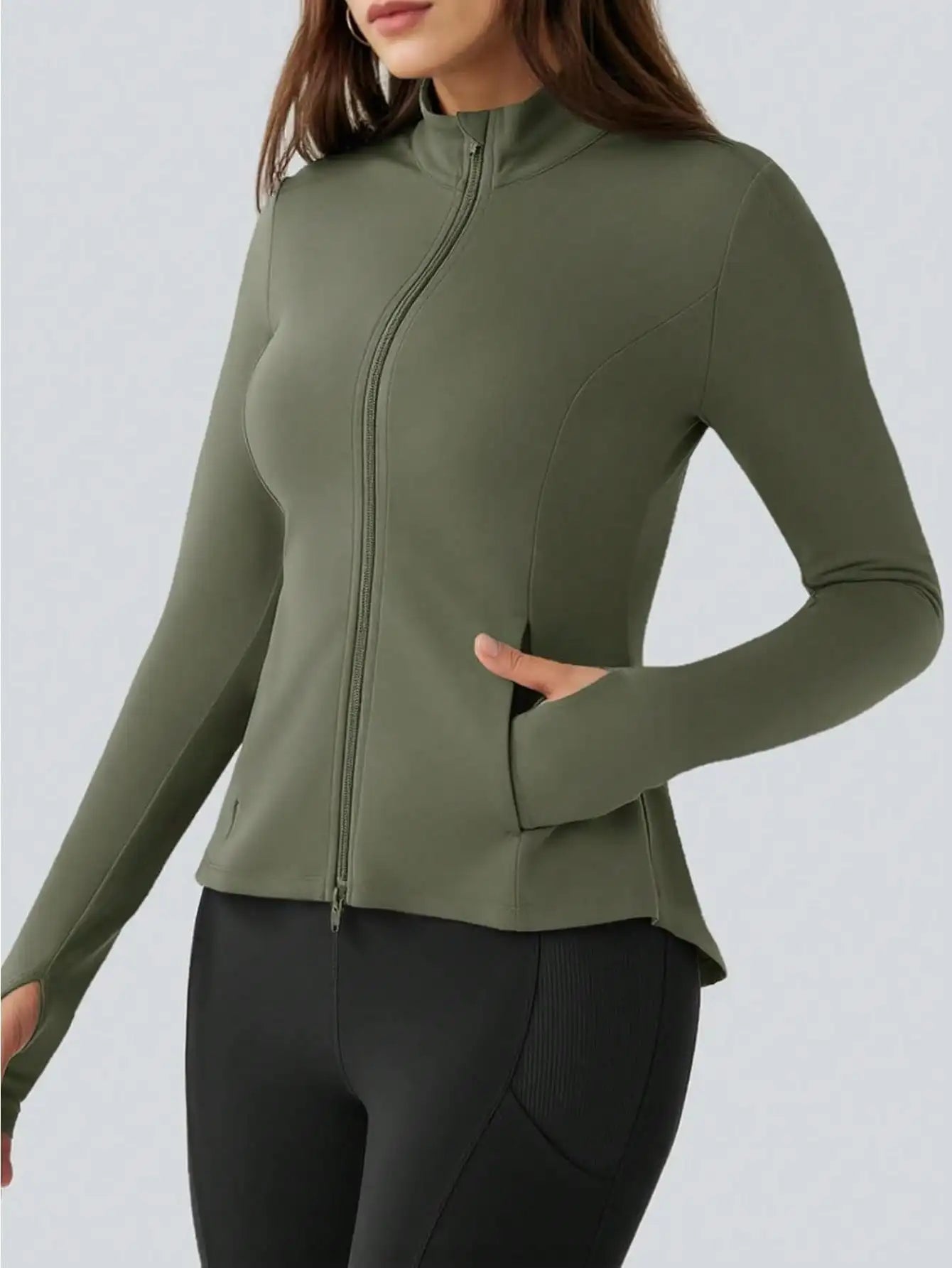 Pleated Athletic Jacket For Women Zip Up With Stand Collar