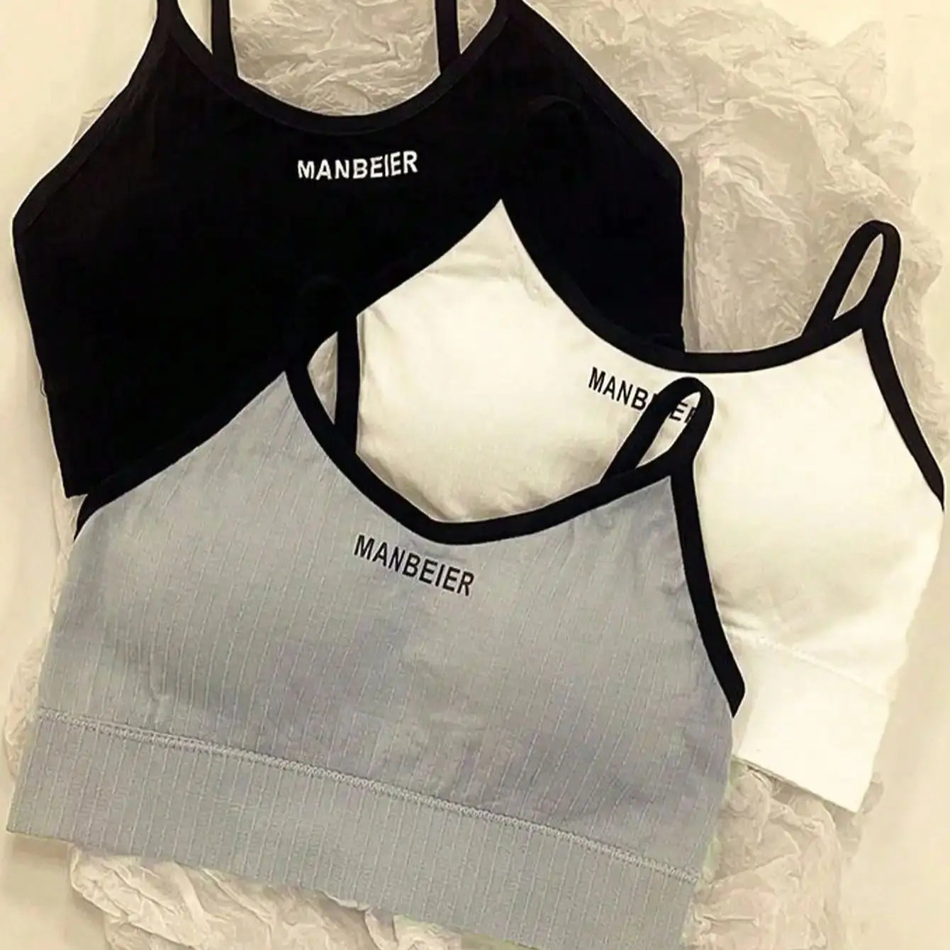 3-Pack Yoga Women's Underwear Bras, with Bra Pads, no Underwire, Letter-Printed, Sports Base