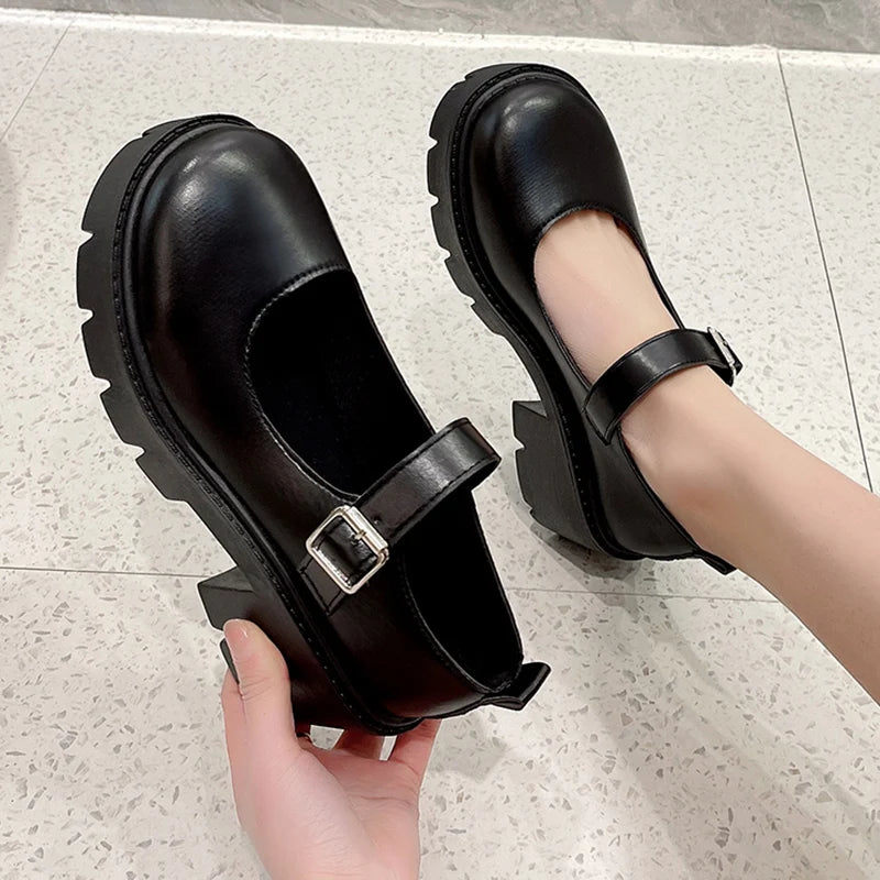 Mary Jane Platform Pumps With Buckle Patent Leather Lolita Style