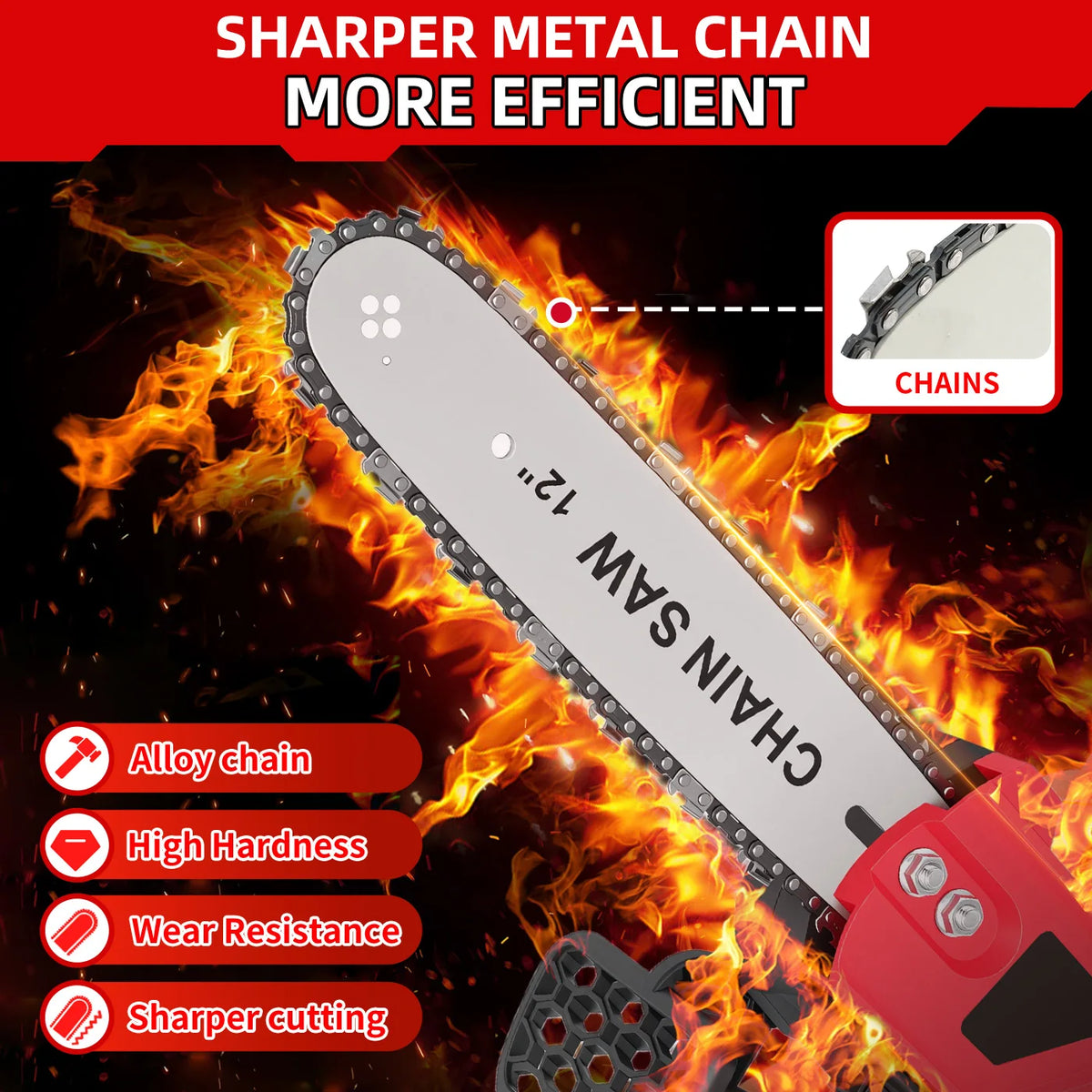 12" Brushless Chainsaw 950W 21V Handheld Chain Saw Two Rechargeable 3.0Ah Battery and Charger for Tree Felling Pruning Tools