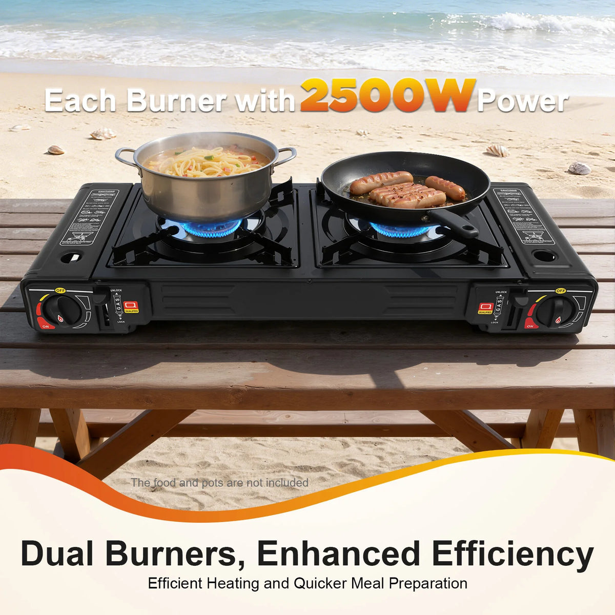 2500W Portable Camping Stove 2 Burners Camping Stove with Baking Tray & Portable Case Use Butane or LPG Home Application Outdoor